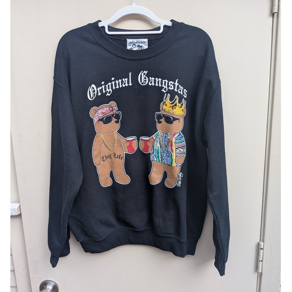 Riot Society Original Gangstas Bear Graphic Crewneck Sweatshirt Black Size‎ M